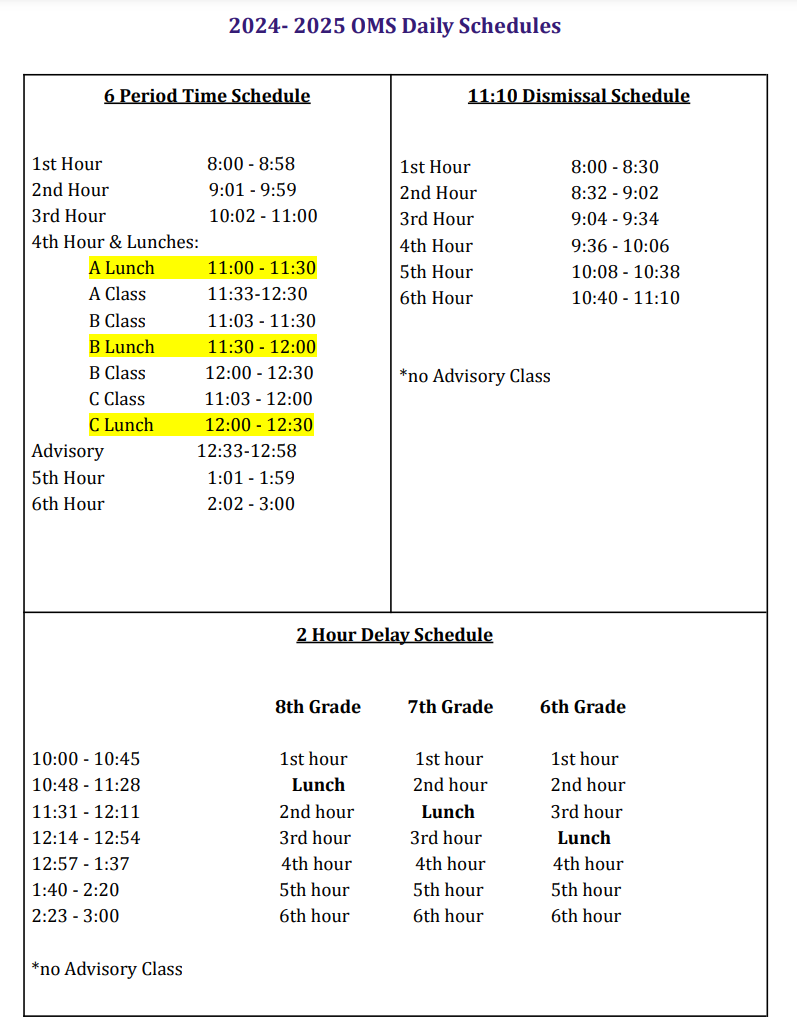 daily schedule 24-25